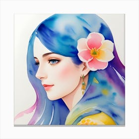 Watercolor Of A Girl With Blue Hair Canvas Print