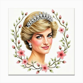 Watercolor Portrait Of Princess Diana Surrounded By Blooming Vines 1 Canvas Print