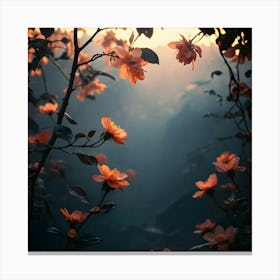 Sunset With Flowers 1 Canvas Print