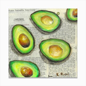 Avocado On Newspaper Green Food Kitchen Canvas Print