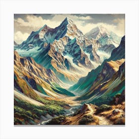 A Landscape Art Print Of The Great Himalaya Trail In Nepal, A Breathtaking Hiking Trail Canvas Print