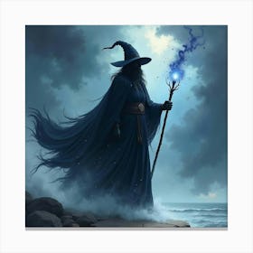 Black Magic Sorcerer In A Watercolor Enchanted Storm 1 Canvas Print