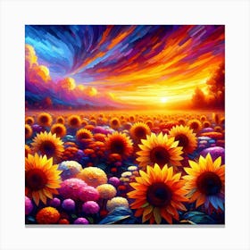 Sunflowers At Sunset 1 Canvas Print