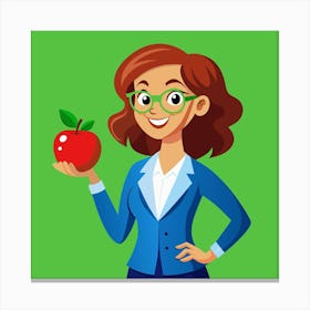 Smiling Businesswoman Holding An Apple Canvas Print