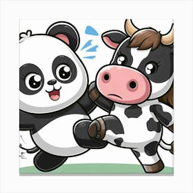 Panda And Cow Fighting 1 Canvas Print