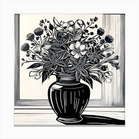 Flowers In A Vase Linocut Canvas Print