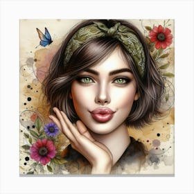 Girl With Flowers 4 Canvas Print