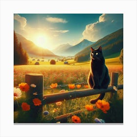 Ai Black Cat On Fence 3 Canvas Print