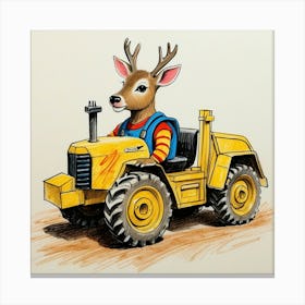 Deer On A Tractor Canvas Print