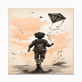 Boy Flying Kite Canvas Print