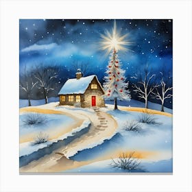 Cozy Winter Cottage Painting A Magical Christmas Night Canvas Print