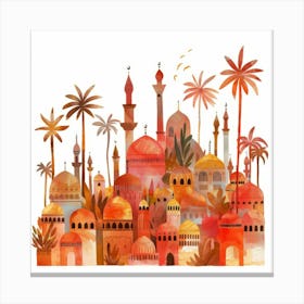 Watercolor Islamic City Painting Canvas Print