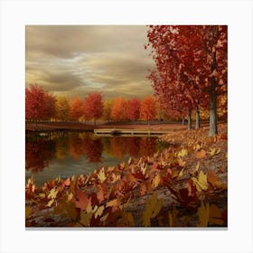 Autumn Leaves On A Lake Canvas Print