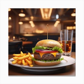 Hamburger And Fries In A Restaurant 1 Canvas Print