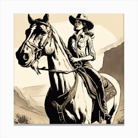 Cowgirl On Horse Vintage Poster 5 Canvas Print