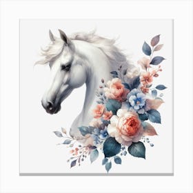 White Horse With Flowers 5 Canvas Print