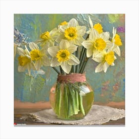 Firefly Vintage Daffodils In A Vase 14132 Canvas Print