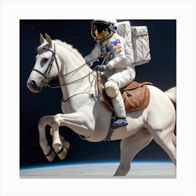Astronaut Riding A Horse In Space Canvas Print