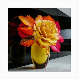 Yellow Rose In A Vase 1 Canvas Print