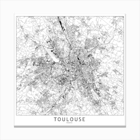 Toulouse White Map Square Canvas Print
