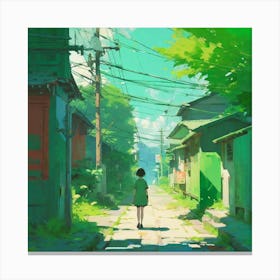 Girl Walking Down A Street 1 Canvas Print