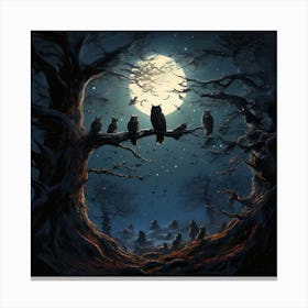 Owls At Night art print Canvas Print