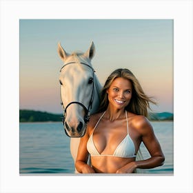 Man Cave Collection: Beautiful Woman In Bikini With Horse Canvas Print