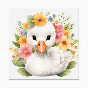 Floral Baby Swan Nursery Illustration (20) Canvas Print