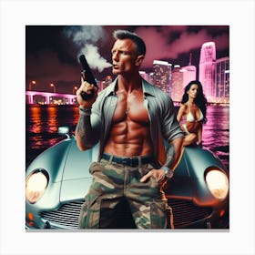 Daniel Craig as James as Bond in Stylish Commando Mode in Miami Canvas Print
