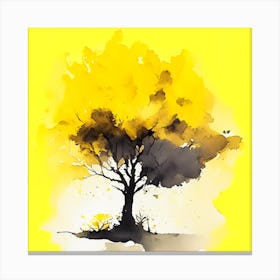 Watercolor Autumn Tree On Yellow Background Canvas Print