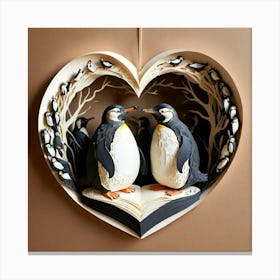 Penguins In A Heart Canvas Print