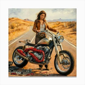 Woman On A Motorcycle 13 Canvas Print