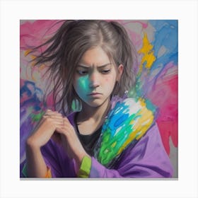 Girl With Paint Splatters Canvas Print