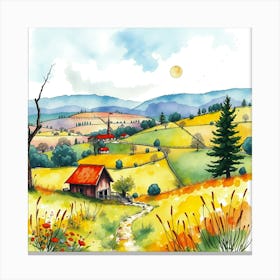 Watercolor Of The Countryside Canvas Print