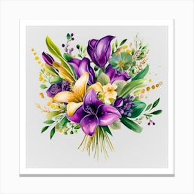 Watercolor Mardi Gras Flower Bouquets 10 Canvas Print