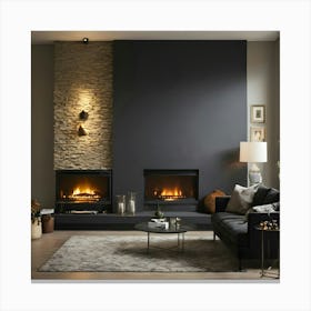 Modern Living Room With Fireplace 9 Canvas Print