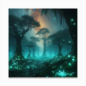 Forest With Glowing Trees Canvas Print