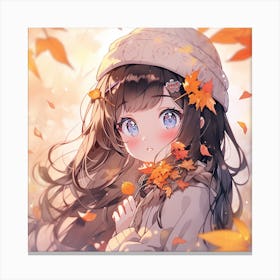 Anime Girl In Autumn Leaves Canvas Print