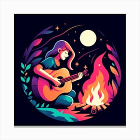 Girl Playing Guitar At Night 1 Canvas Print