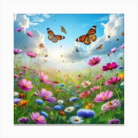 Colorful Meadow With Butterflies 2 Canvas Print