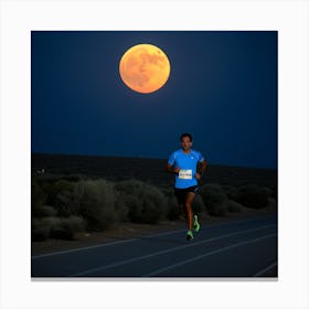 Maratonista Solitario Carriendo Con Luna Llena Canvas Print