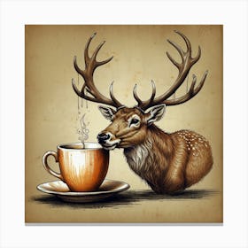 Deer With Cup Of Coffee Canvas Print