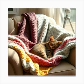 Cat Sleeping On A Blanket Canvas Print