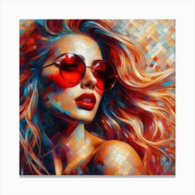 Rainbow Woman In Red Sunglasses Abstract Canvas Print