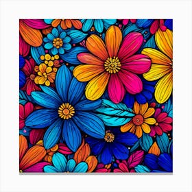 Colorful Flowers Seamless Pattern Canvas Print