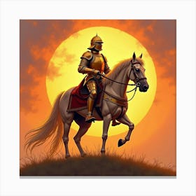 Majestic Knight In Golden Armor With A Vibrant Sunset Backdrop, Watercolor 1 Canvas Print