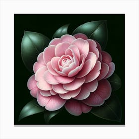 "Whispers of Dawn"  Gentle gradients of pink and white fold into a serene camellia, its petals and leaves detailed with lifelike precision against the contrasting darkness.  Embrace the 'Whispers of Dawn'—a camellia's portrait that symbolizes new beginnings and the gentle unfolding of life's layers. This art piece, with its soft color palette and intricate details, evokes a sense of peace and rejuvenation, perfect for adding a touch of serenity to any space. Canvas Print