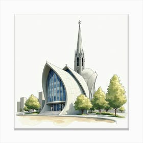 Watercolor View Of The Liverpool Metropolitan Cathedral, Capturing Its Modern Design And Unique Appearance Canvas Print