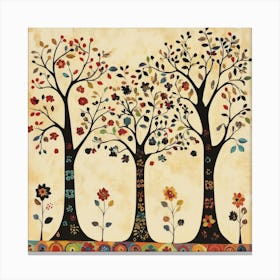 Folk Art Style Mosaic Trees 1 Canvas Print