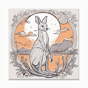 Sticker Art Design, Kangaroo Howling To A Full Moon, Kawaii Illustration, White Background, Flat Col Canvas Print